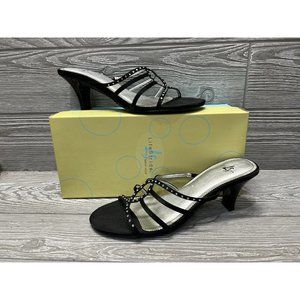 Life Stride Black and Rhinestone Strappy Slide Heels Comfort Shoes Size 8.5 M